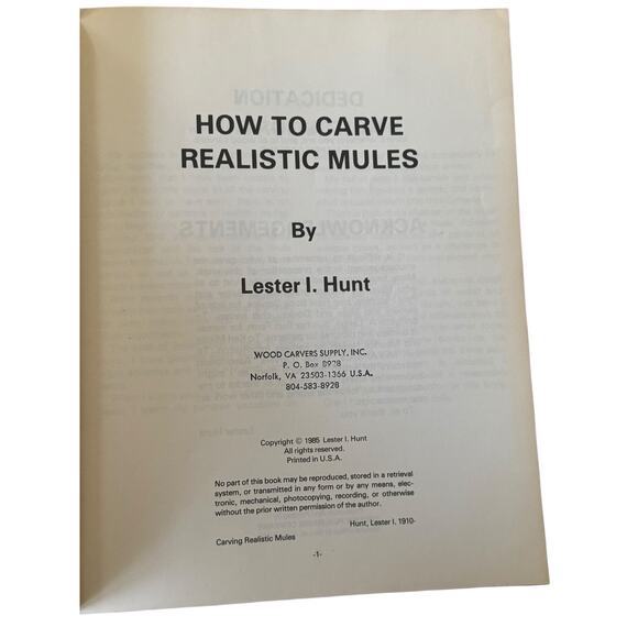 How To Carve Realistic Mules Book VTG 1985 Lester Hunt Wood Whittling Head Hoof - Picture 3 of 6